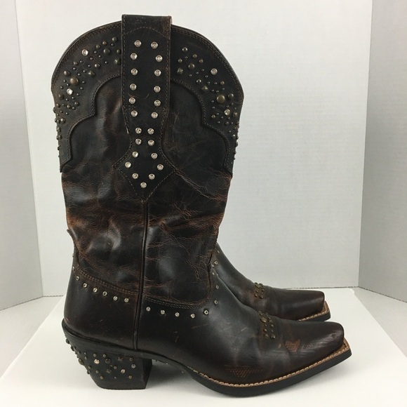 Ariat Women’s Distressed Brown Leather Studded Cowboy Boots Size 6.5 - Picture 1 of 9